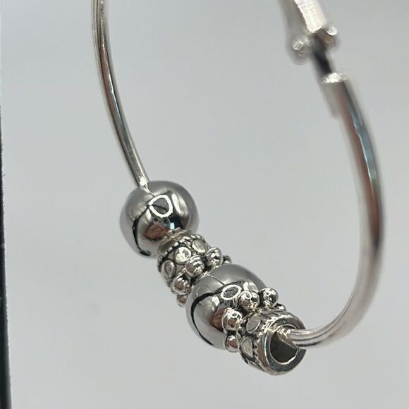 Silver-tone Shiny 6 Beads 2” Hoop Earrings - Picture 7 of 13